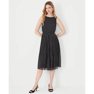 Ann Taylor Pleated A Line Floral Midi Dress Size 0 Black Sleeveless Elegant NWT